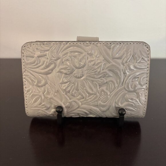 Patricia Nash Norma Formal Grey Western Tooled Distressed Leather Wallet - Picture 3 of 10